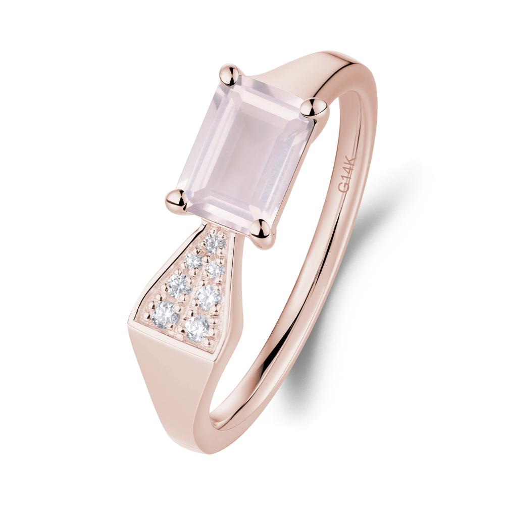 Geometric Emerald Cut Rose Quartz Ring - LUO Jewelry #metal_14k rose gold