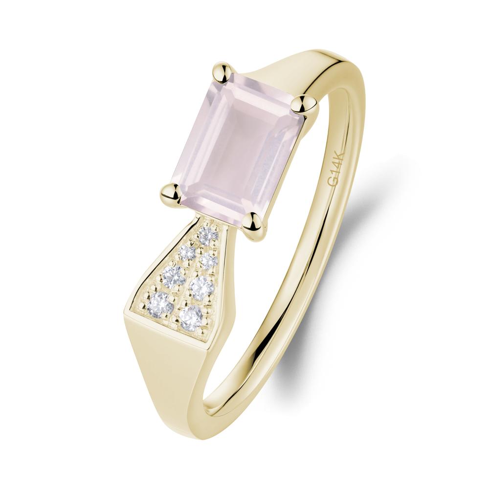 Geometric Emerald Cut Rose Quartz Ring - LUO Jewelry #metal_14k yellow gold