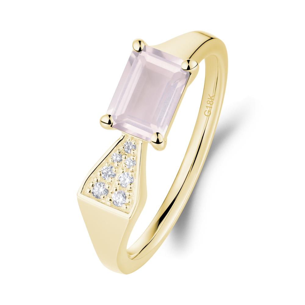 Geometric Emerald Cut Rose Quartz Ring - LUO Jewelry #metal_18k yellow gold