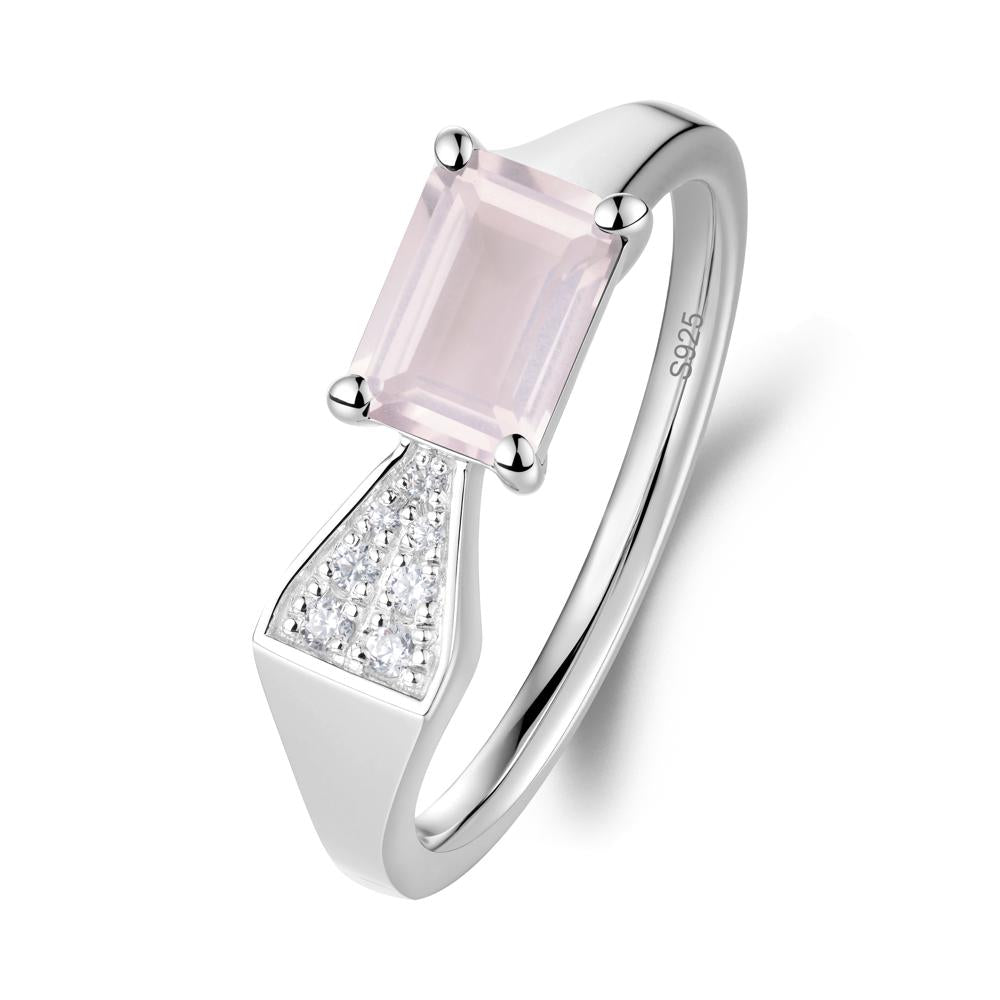Geometric Emerald Cut Rose Quartz Ring - LUO Jewelry #metal_sterling silver