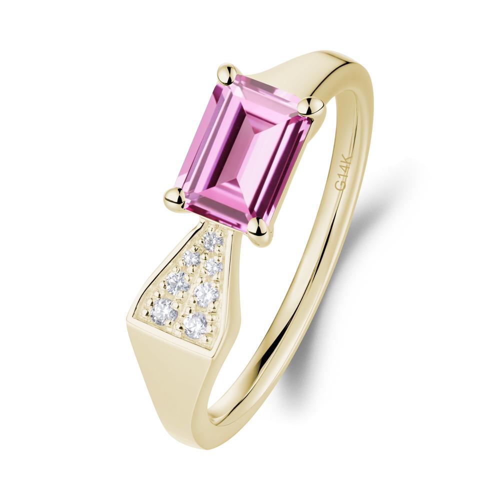 Geometric Emerald Cut Pink Sapphire Ring - LUO Jewelry #metal_14k yellow gold