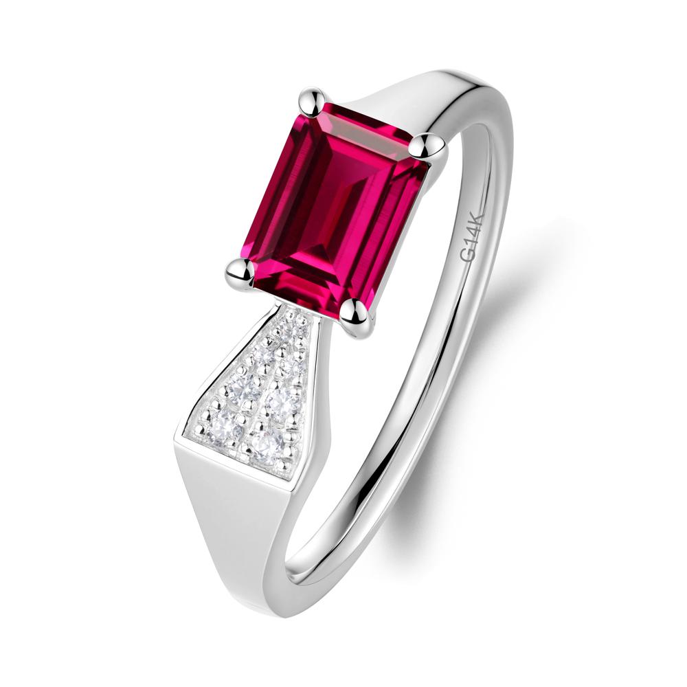 Geometric Emerald Cut Ruby Ring - LUO Jewelry #metal_14k white gold