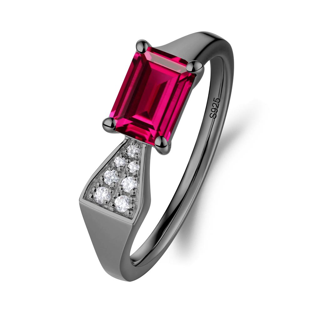 Geometric Emerald Cut Ruby Ring - LUO Jewelry #metal_black finish sterling silver