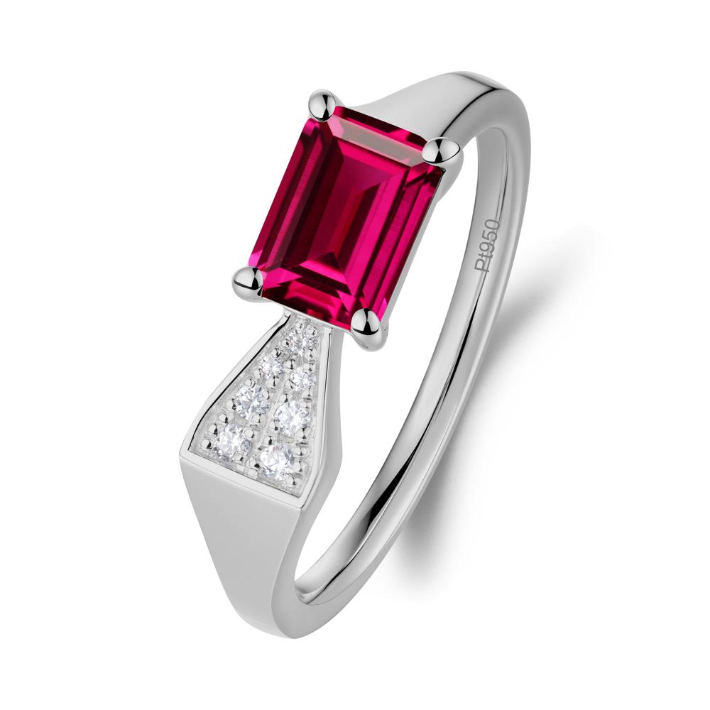 Geometric Emerald Cut Ruby Ring - LUO Jewelry #metal_platinum
