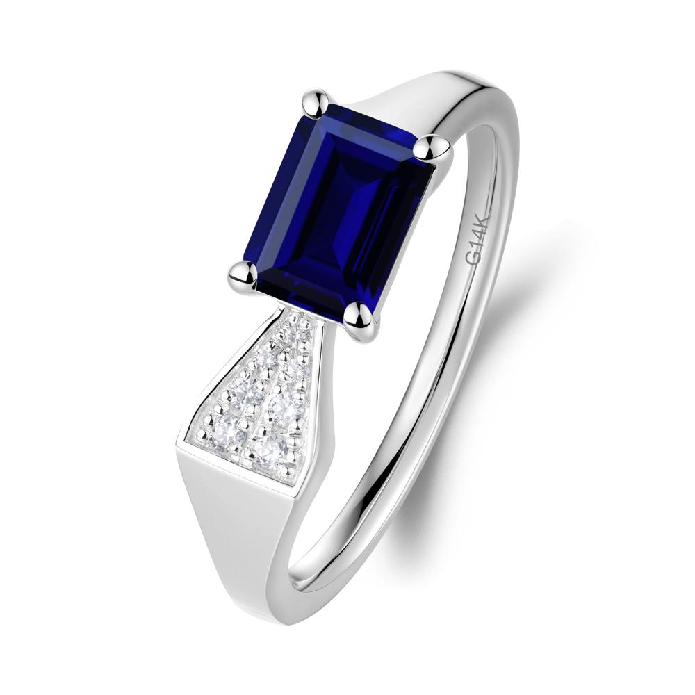 Geometric Emerald Cut Sapphire Ring - LUO Jewelry #metal_14k white gold