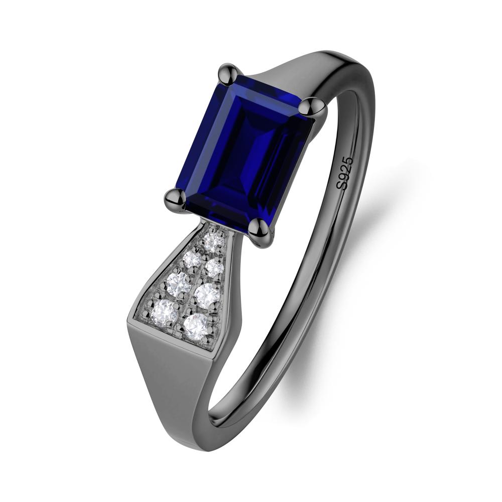 Geometric Emerald Cut Sapphire Ring - LUO Jewelry #metal_black finish sterling silver
