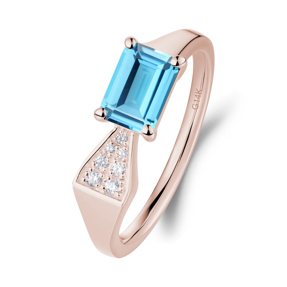 Geometric Emerald Cut Swiss Blue Topaz Ring - LUO Jewelry #metal_14k rose gold