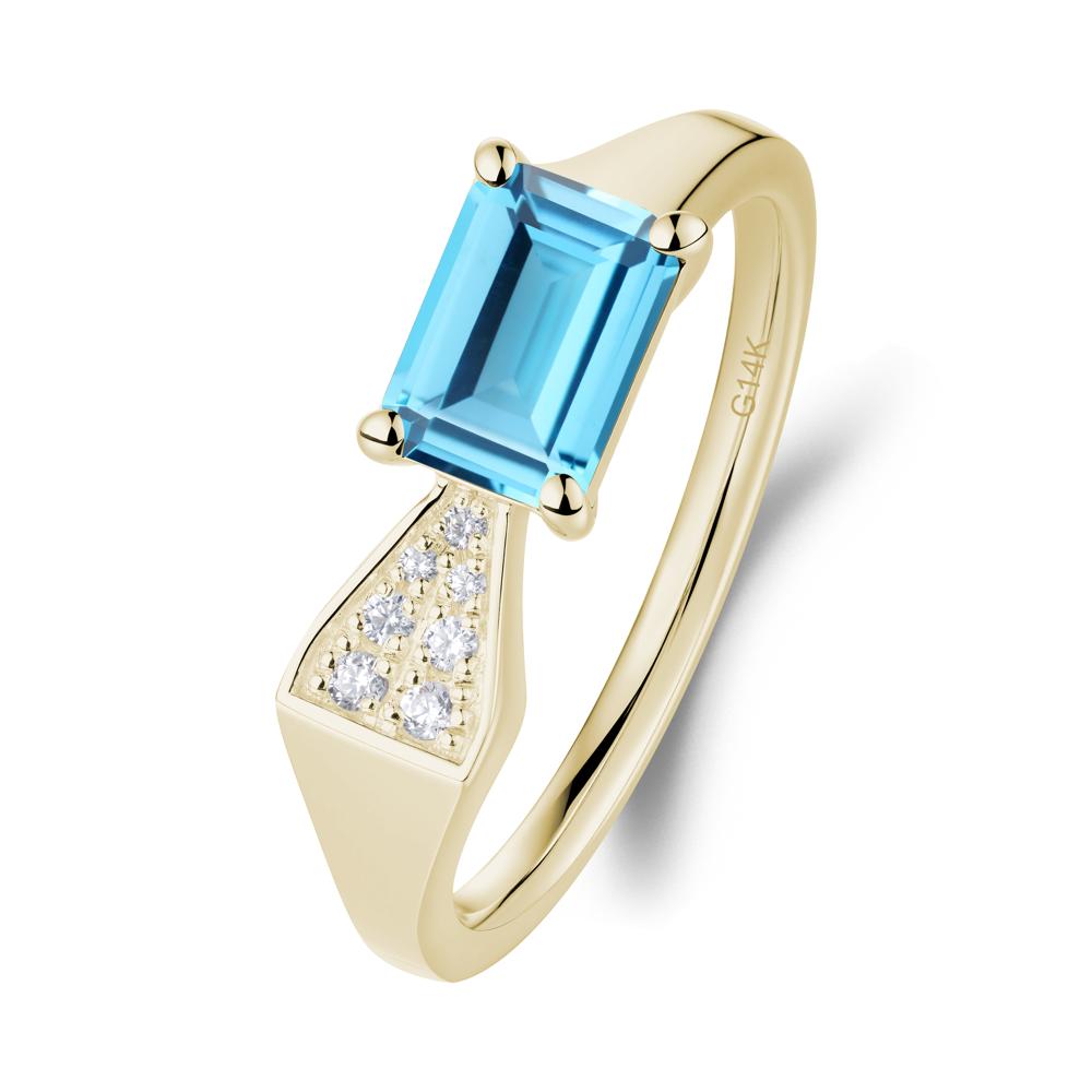 Geometric Emerald Cut Swiss Blue Topaz Ring - LUO Jewelry #metal_14k yellow gold