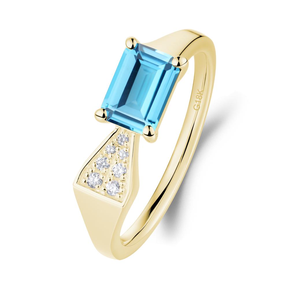 Geometric Emerald Cut Swiss Blue Topaz Ring - LUO Jewelry #metal_18k yellow gold