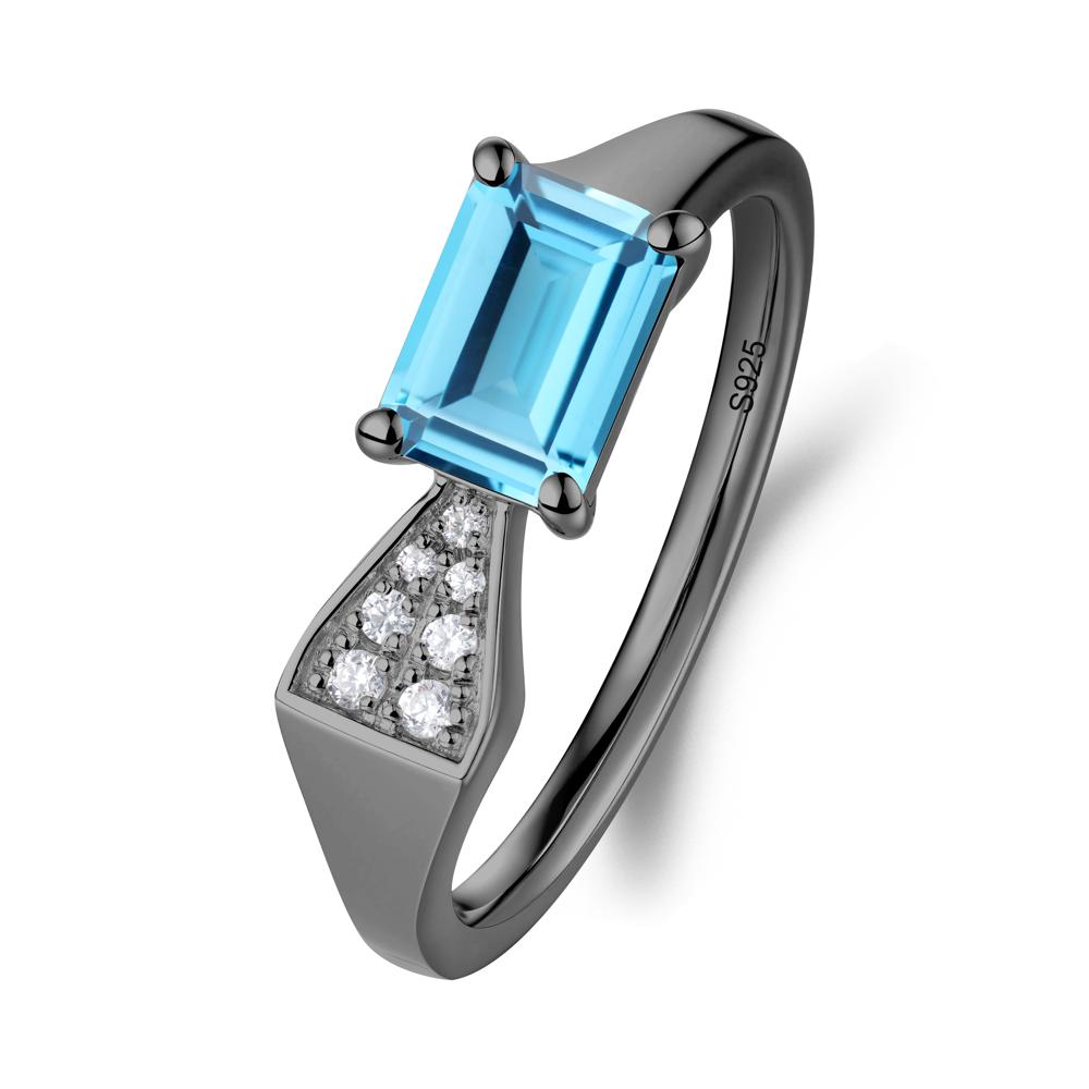 Geometric Emerald Cut Swiss Blue Topaz Ring - LUO Jewelry #metal_black finish sterling silver