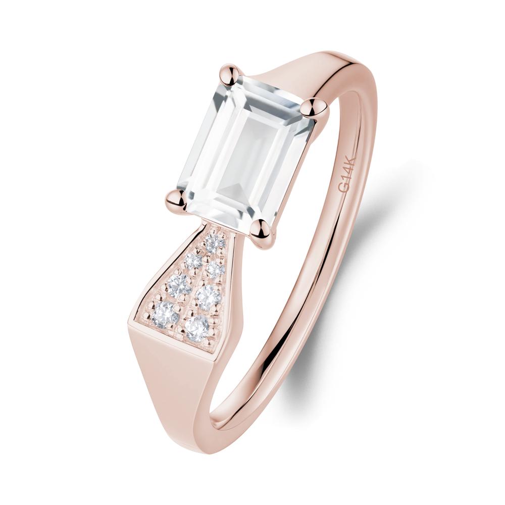 Geometric Emerald Cut White Topaz Ring - LUO Jewelry #metal_14k rose gold