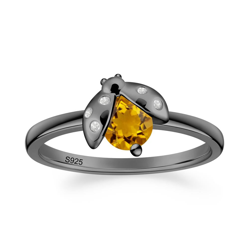 Citrine Ladybug Ring - LUO Jewelry #metal_black finish sterling silver