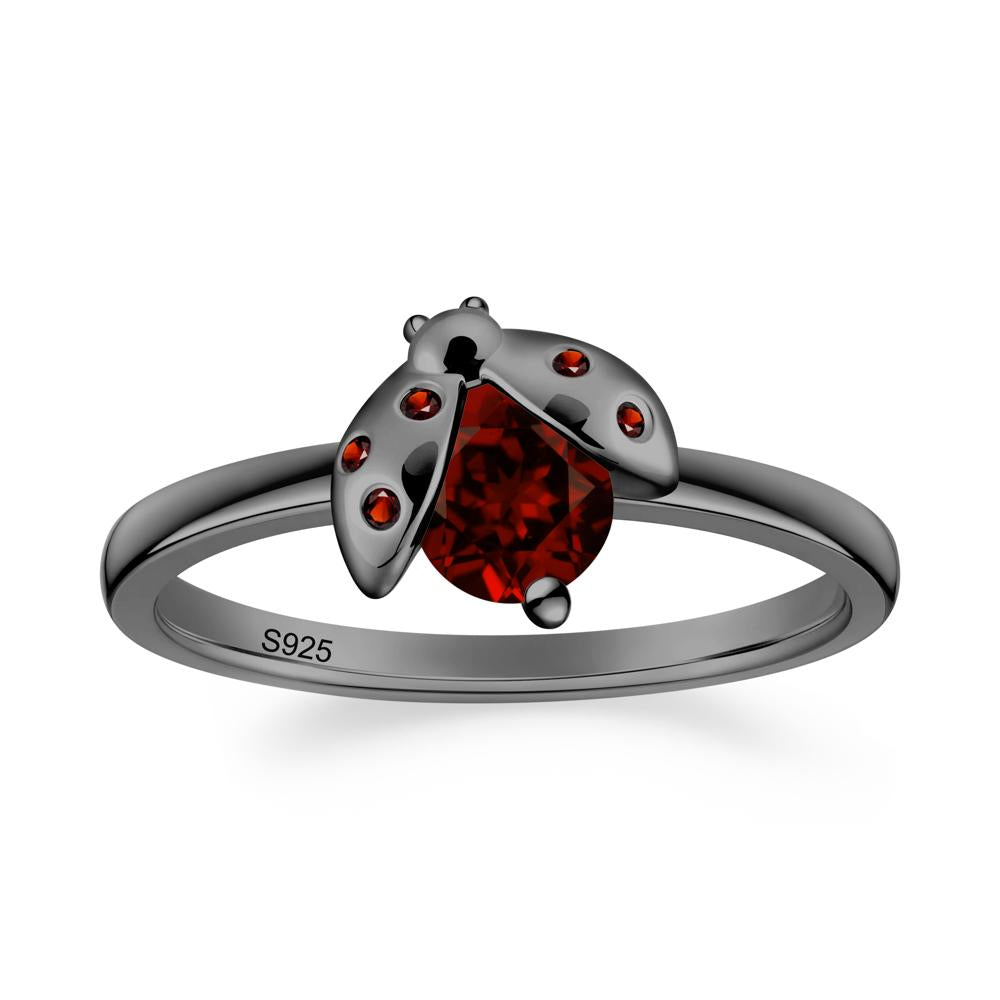 Garnet Ladybug Ring - LUO Jewelry #metal_black finish sterling silver