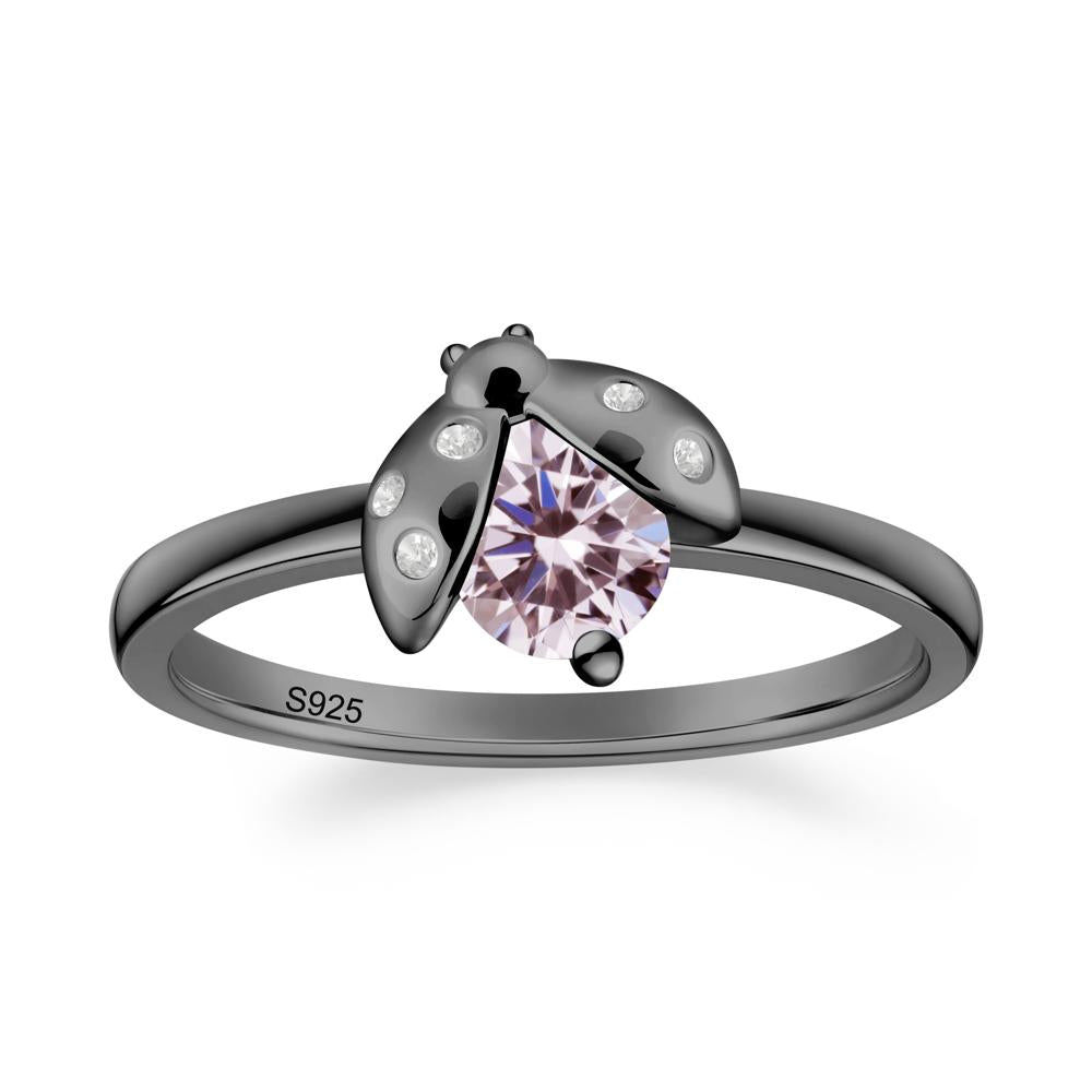 Pink Cubic Zirconia Ladybug Ring - LUO Jewelry #metal_black finish sterling silver