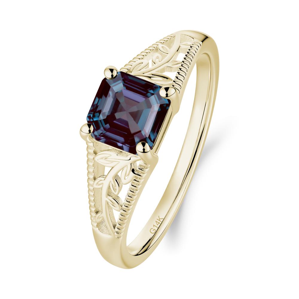 Leaf Inspired Asscher Cut Alexandrite Solitaire Ring - LUO Jewelry #metal_14k yellow gold
