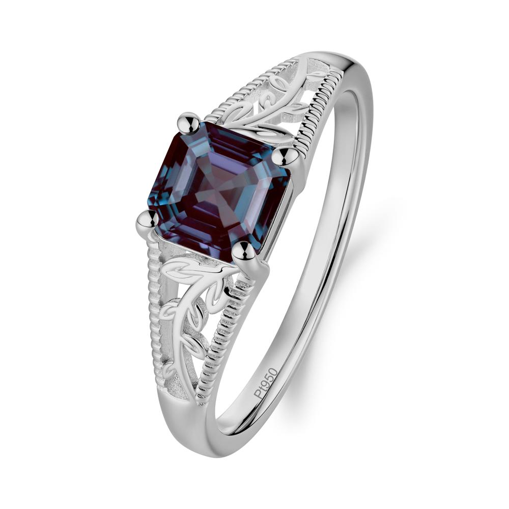 Leaf Inspired Asscher Cut Alexandrite Solitaire Ring - LUO Jewelry #metal_platinum