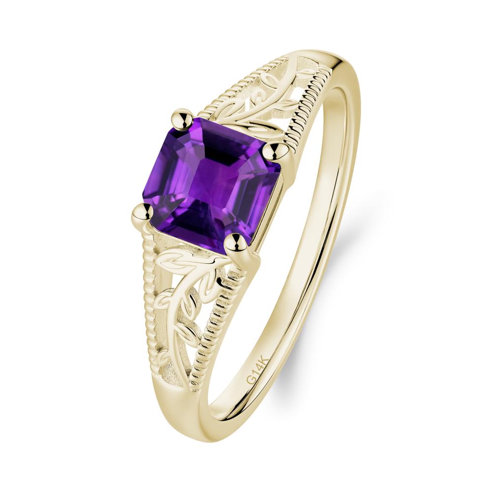Milgrain and Filigree Leaf Amethyst Ring - LUO Jewelry #metal_14k yellow gold