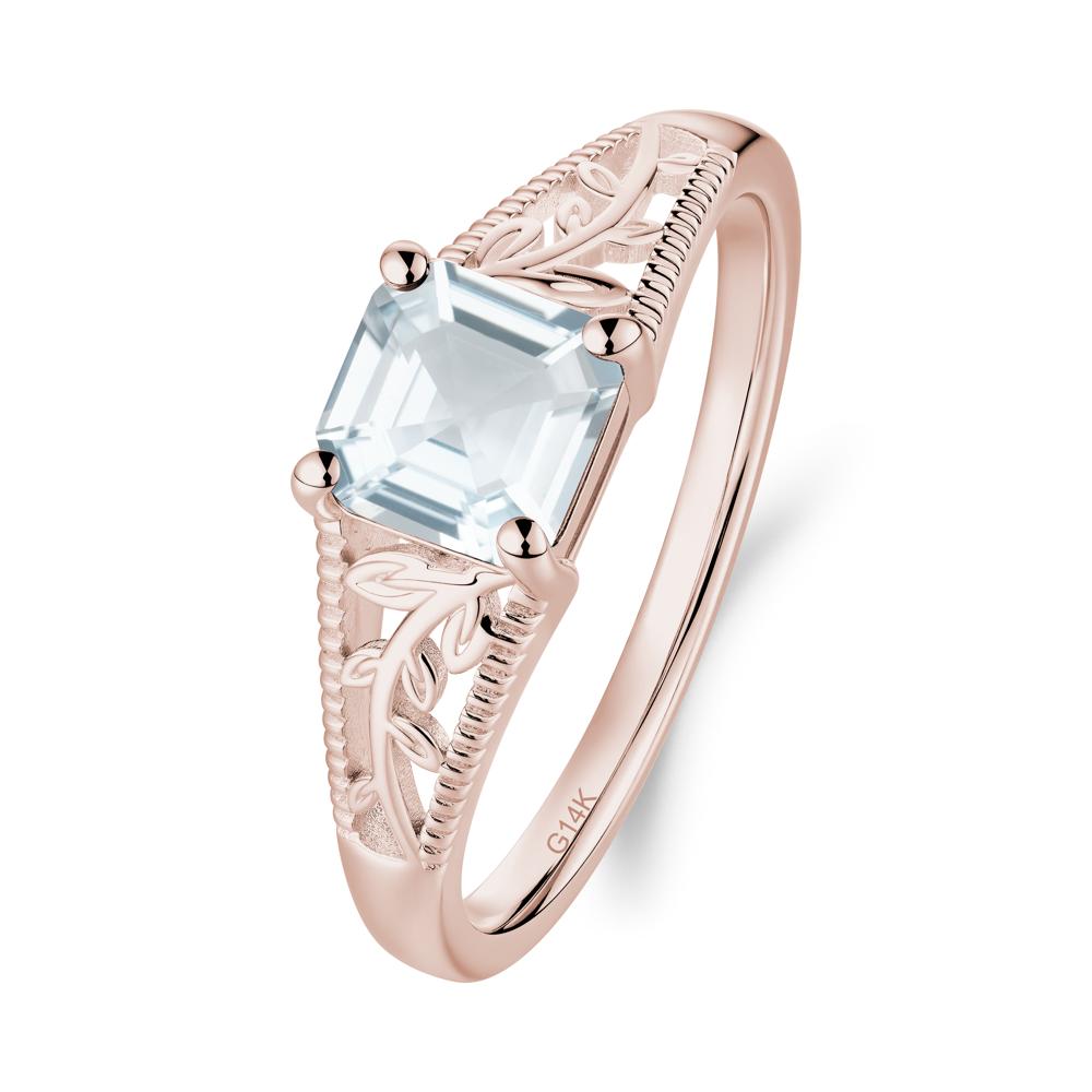 Milgrain and Filigree Leaf Aquamarine Ring - LUO Jewelry #metal_14k rose gold
