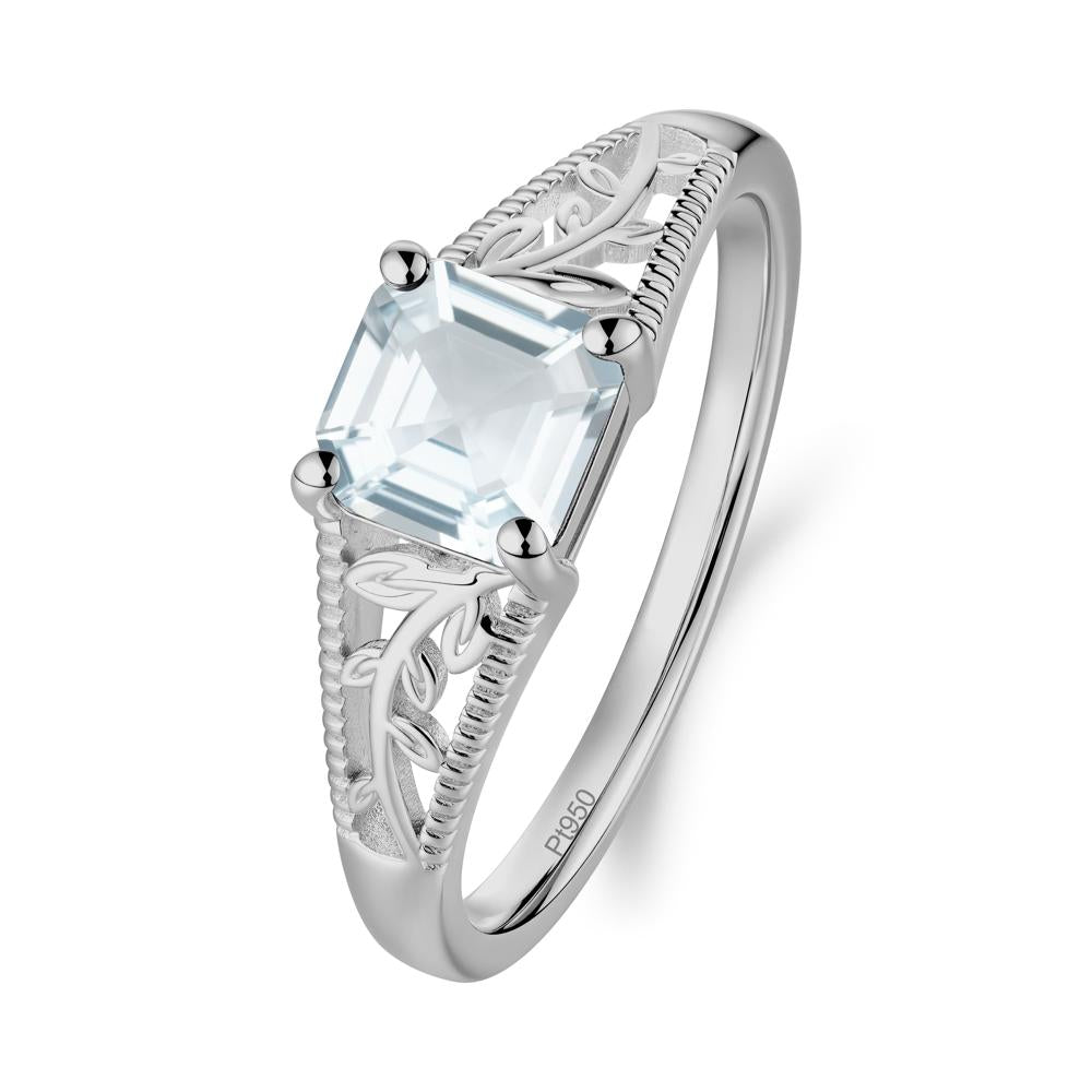 Milgrain and Filigree Leaf Aquamarine Ring - LUO Jewelry #metal_platinum