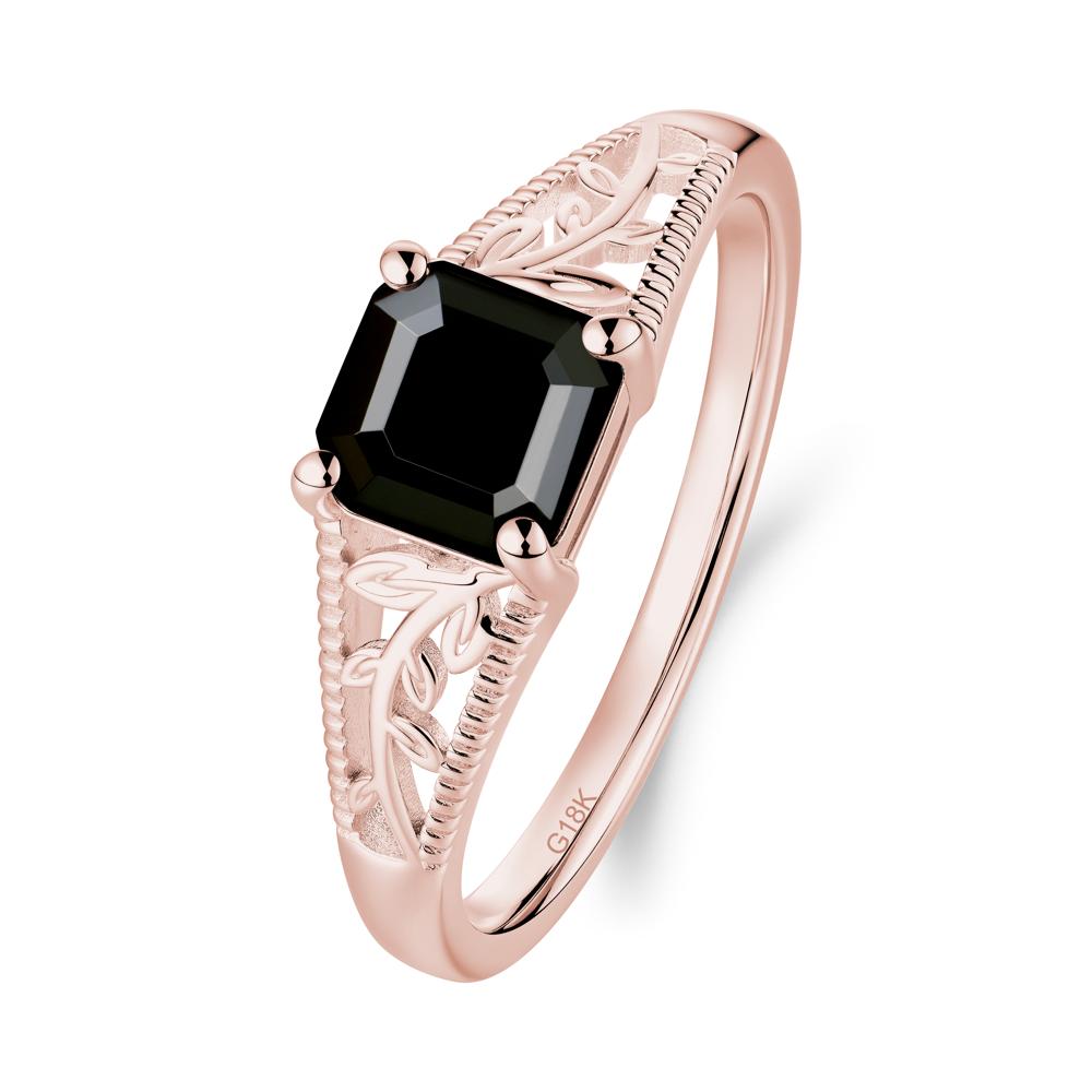 Milgrain and Filigree Leaf Black Spinel Ring - LUO Jewelry #metal_18k rose gold
