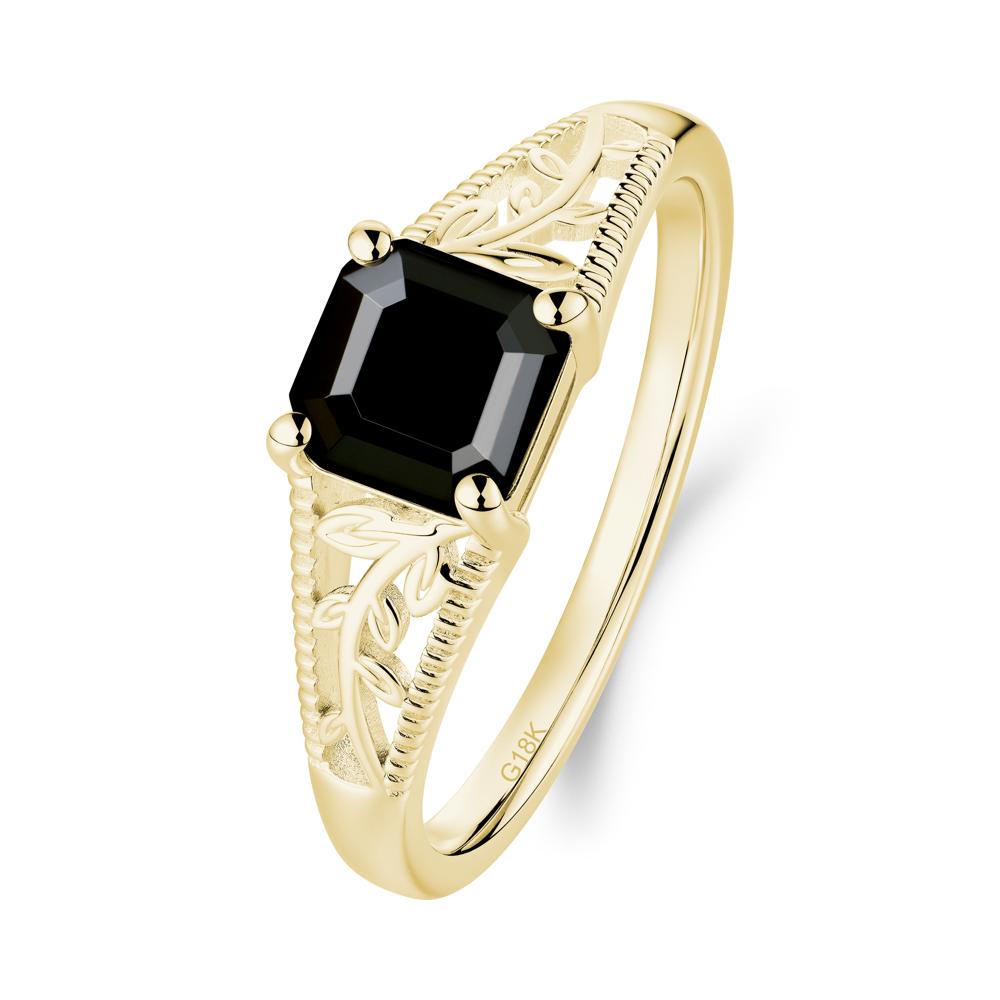 Milgrain and Filigree Leaf Black Spinel Ring - LUO Jewelry #metal_18k yellow gold