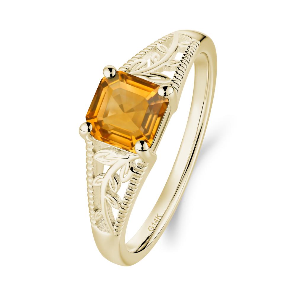 Milgrain and Filigree Leaf Citrine Ring - LUO Jewelry #metal_14k yellow gold