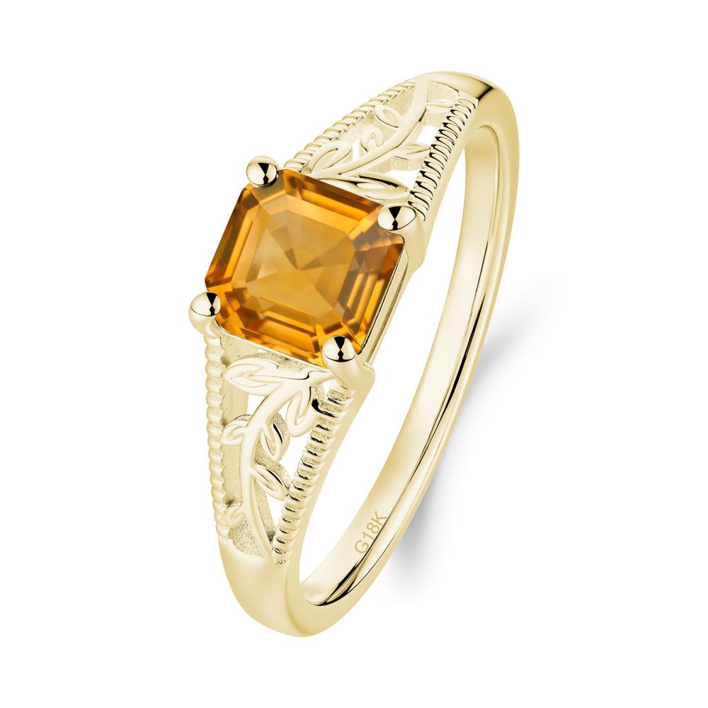 Milgrain and Filigree Leaf Citrine Ring - LUO Jewelry #metal_18k yellow gold