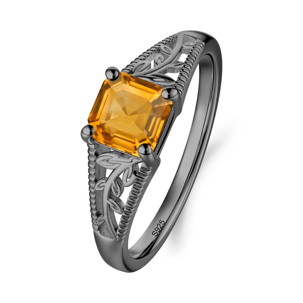 Milgrain and Filigree Leaf Citrine Ring - LUO Jewelry #metal_black finish sterling silver