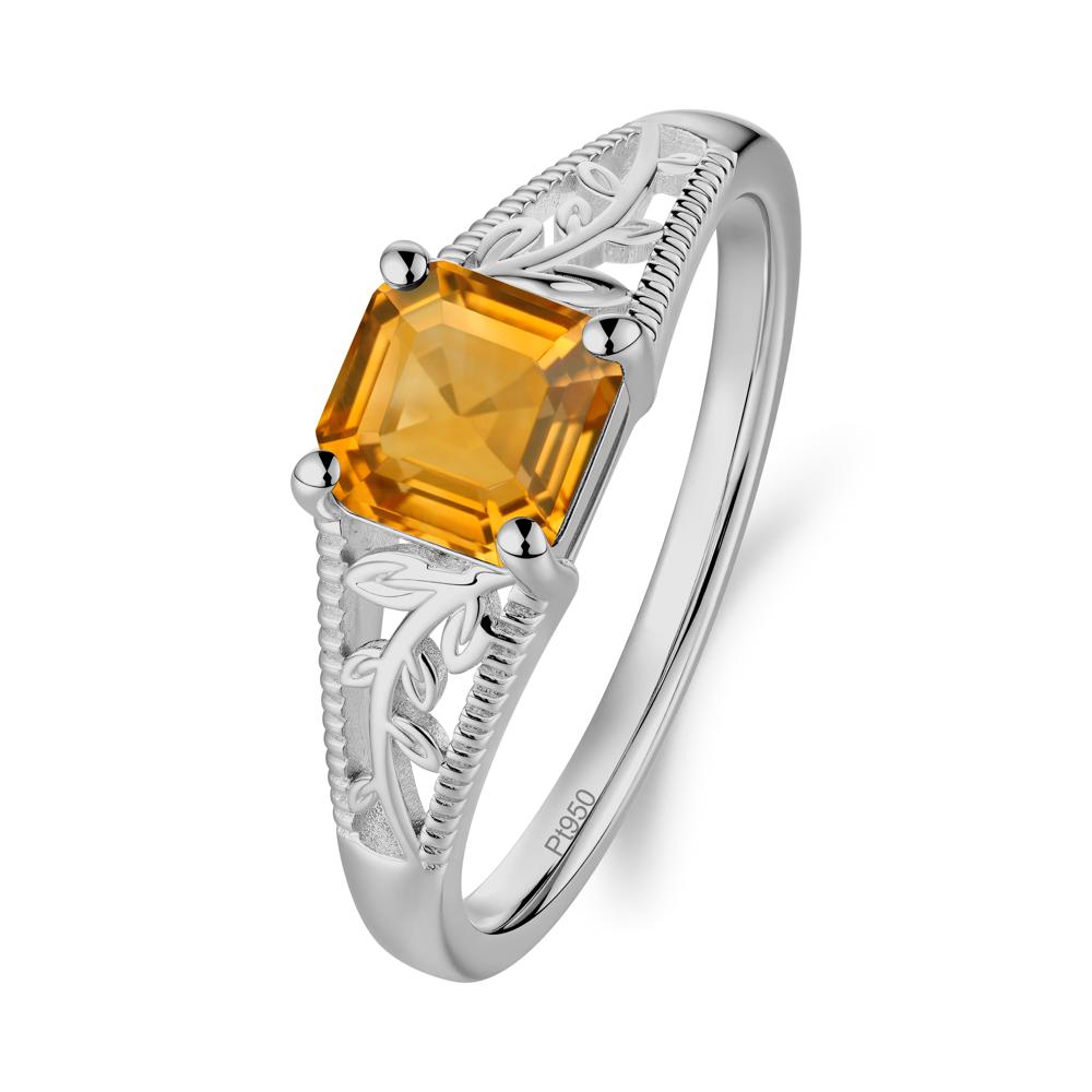Milgrain and Filigree Leaf Citrine Ring - LUO Jewelry #metal_platinum