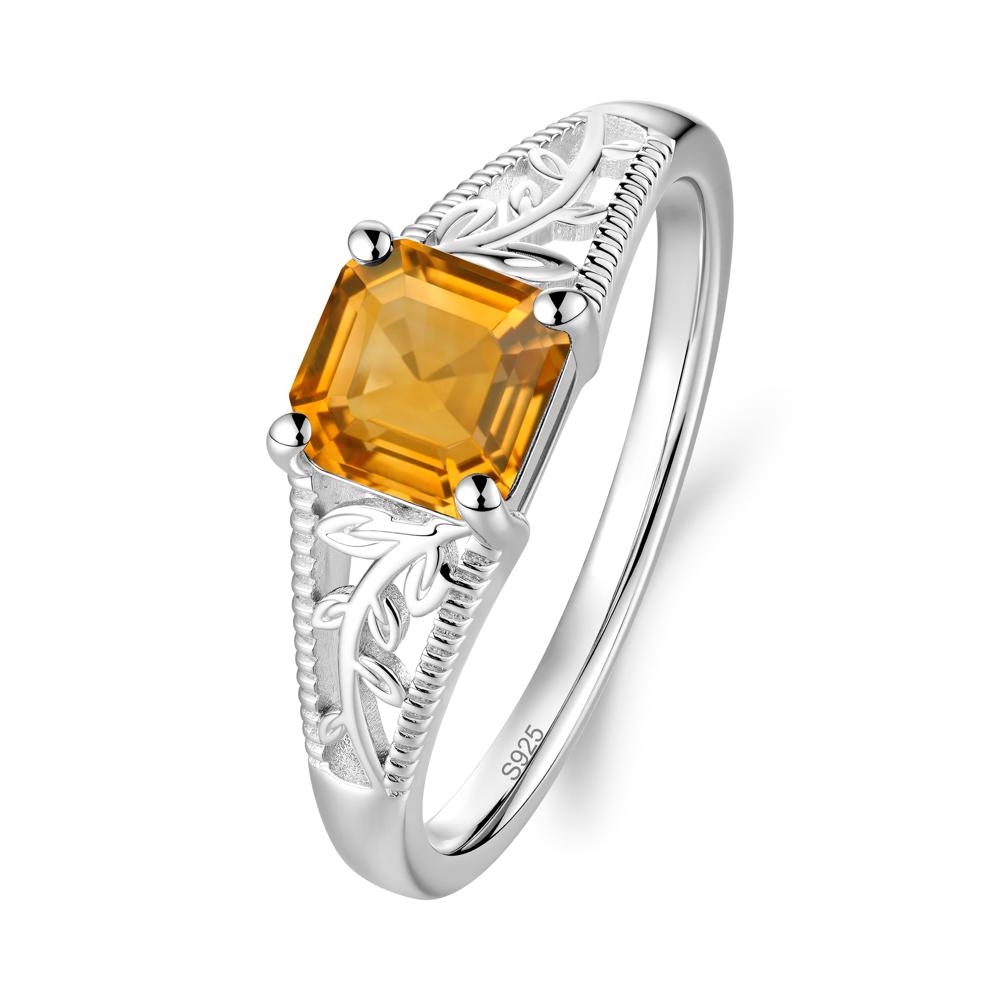 Milgrain and Filigree Leaf Citrine Ring - LUO Jewelry #metal_sterling silver