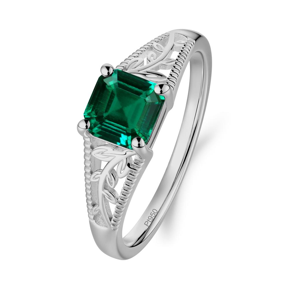 Leaf Inspired Asscher Cut Emerald Solitaire Ring - LUO Jewelry #metal_platinum