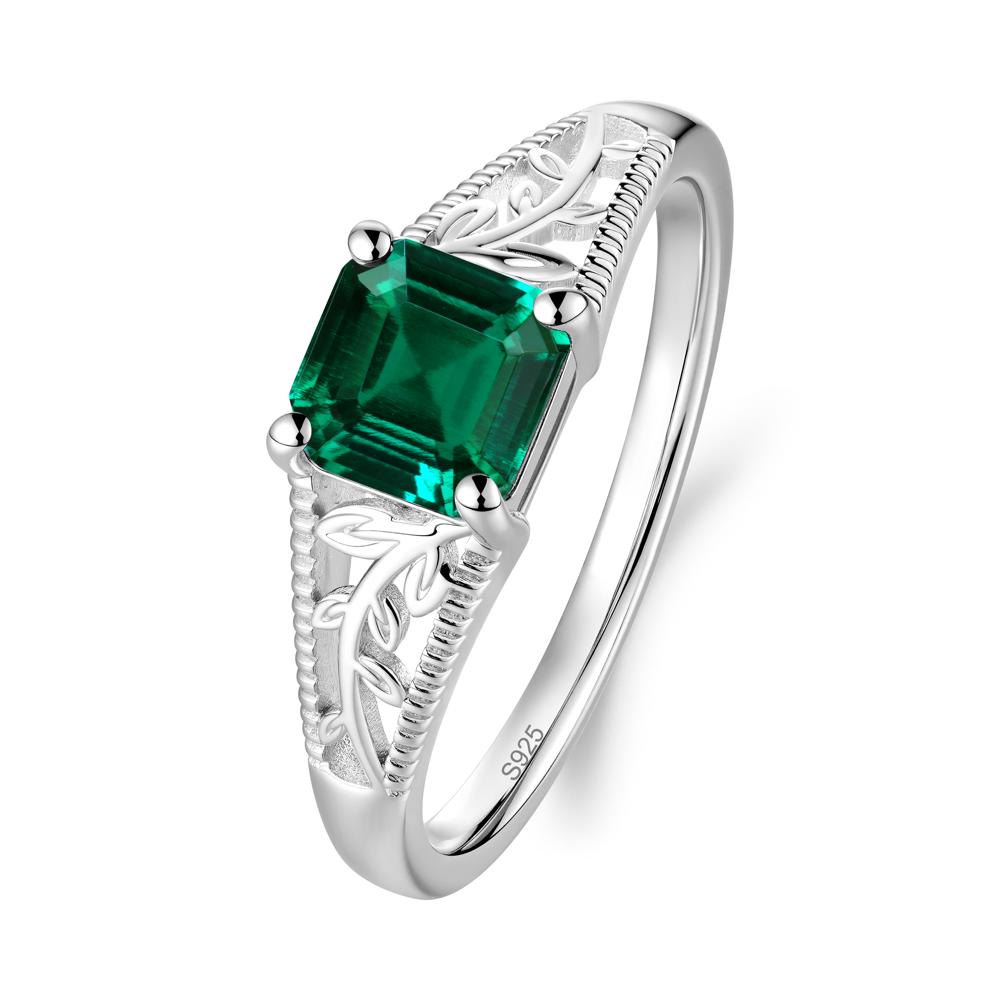Leaf Inspired Asscher Cut Emerald Solitaire Ring - LUO Jewelry #metal_sterling silver