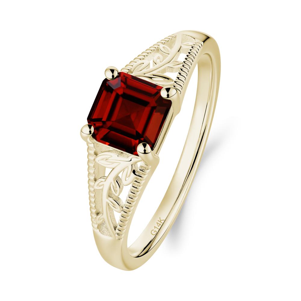 Leaf Inspired Asscher Cut Garnet Solitaire Ring - LUO Jewelry #metal_14k yellow gold