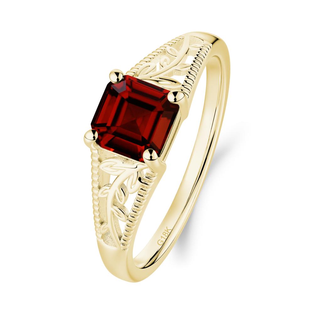 Leaf Inspired Asscher Cut Garnet Solitaire Ring - LUO Jewelry #metal_18k yellow gold