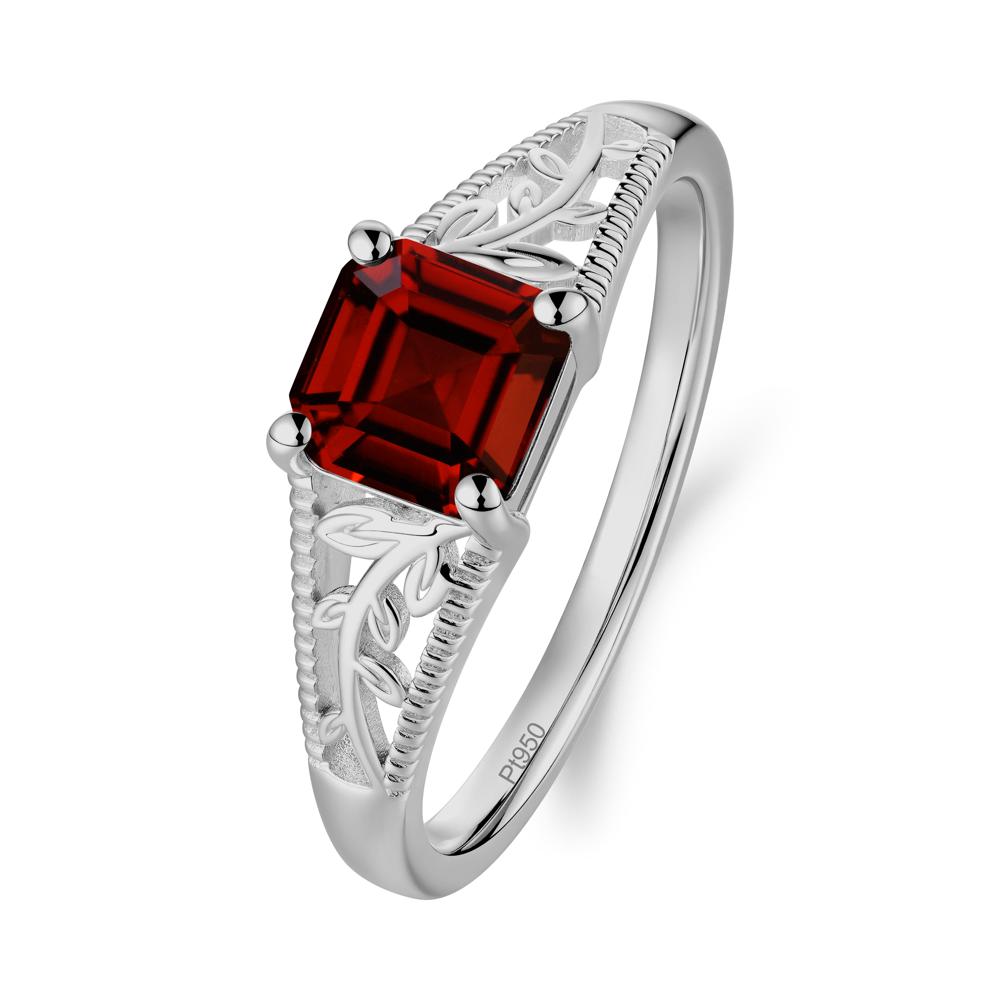 Leaf Inspired Asscher Cut Garnet Solitaire Ring - LUO Jewelry #metal_platinum