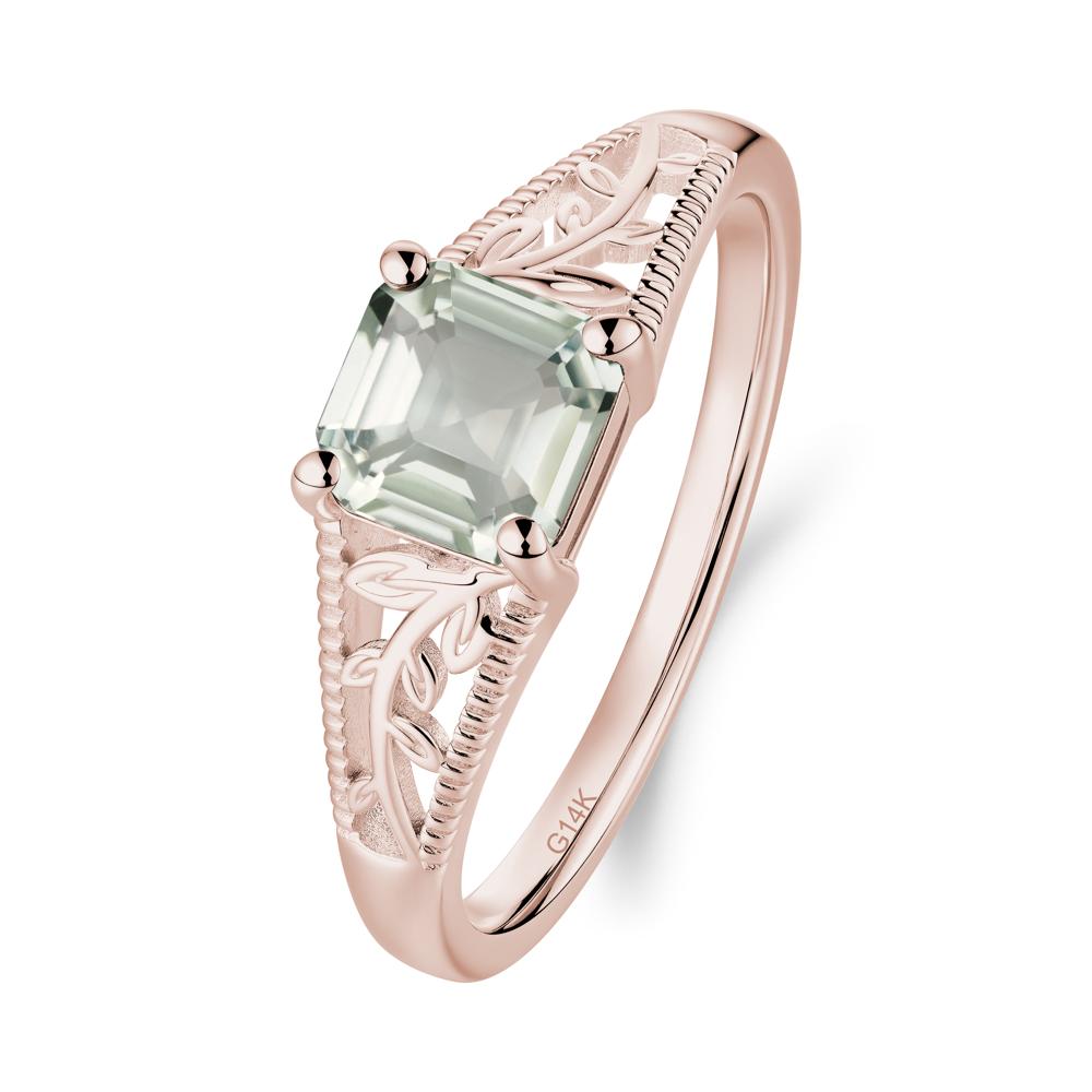 Leaf Inspired Asscher Cut Green Amethyst Solitaire Ring - LUO Jewelry #metal_14k rose gold