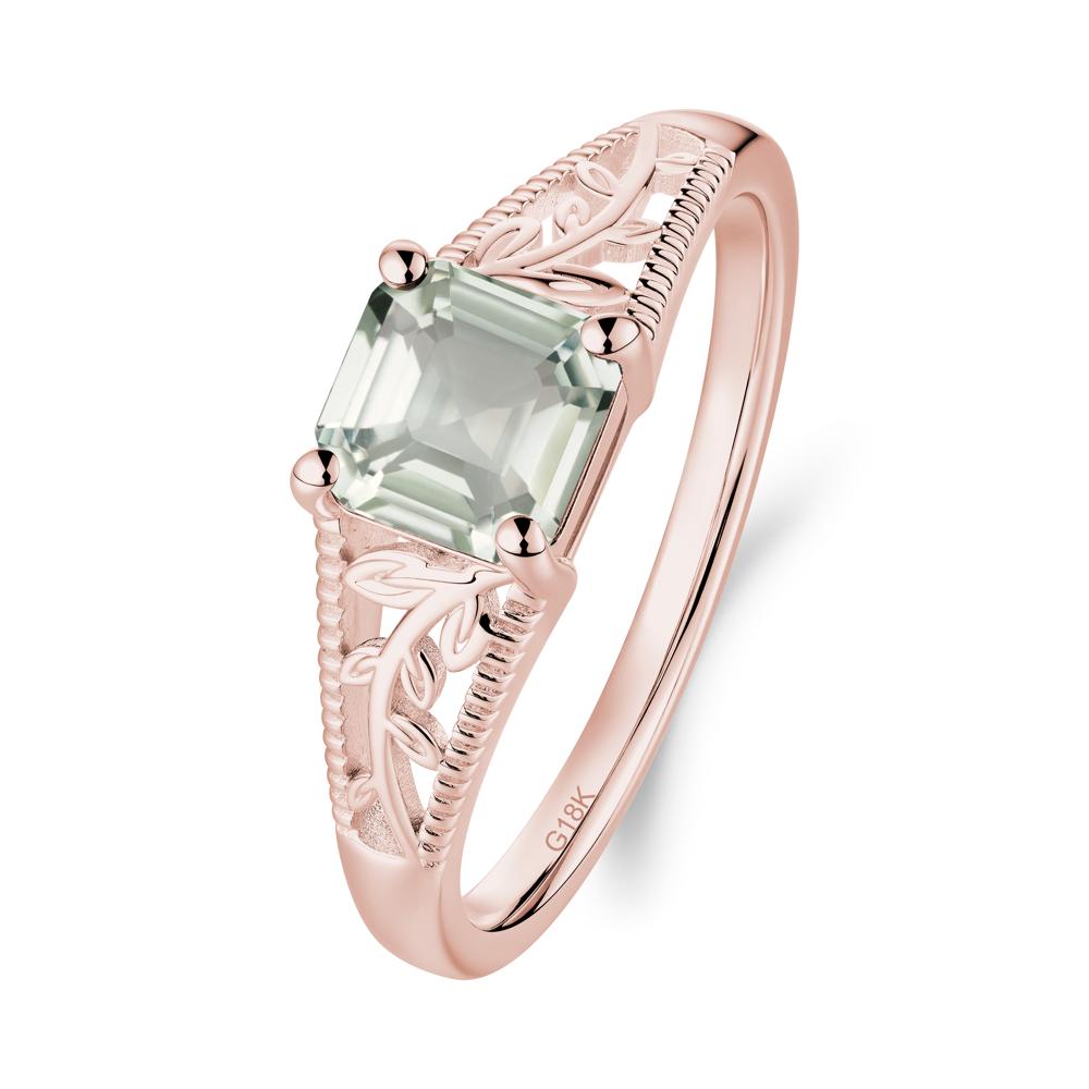Leaf Inspired Asscher Cut Green Amethyst Solitaire Ring - LUO Jewelry #metal_18k rose gold