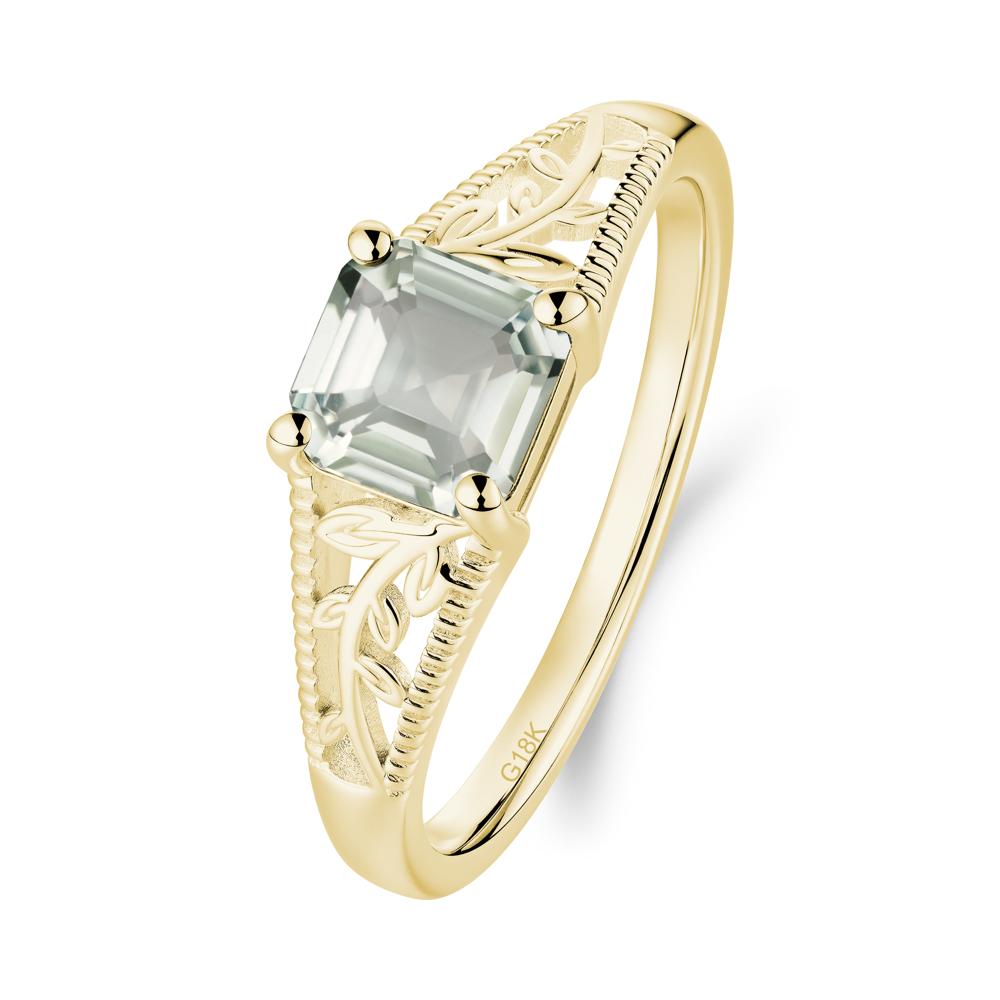Leaf Inspired Asscher Cut Green Amethyst Solitaire Ring - LUO Jewelry #metal_18k yellow gold