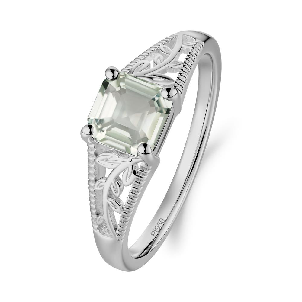 Leaf Inspired Asscher Cut Green Amethyst Solitaire Ring - LUO Jewelry #metal_platinum