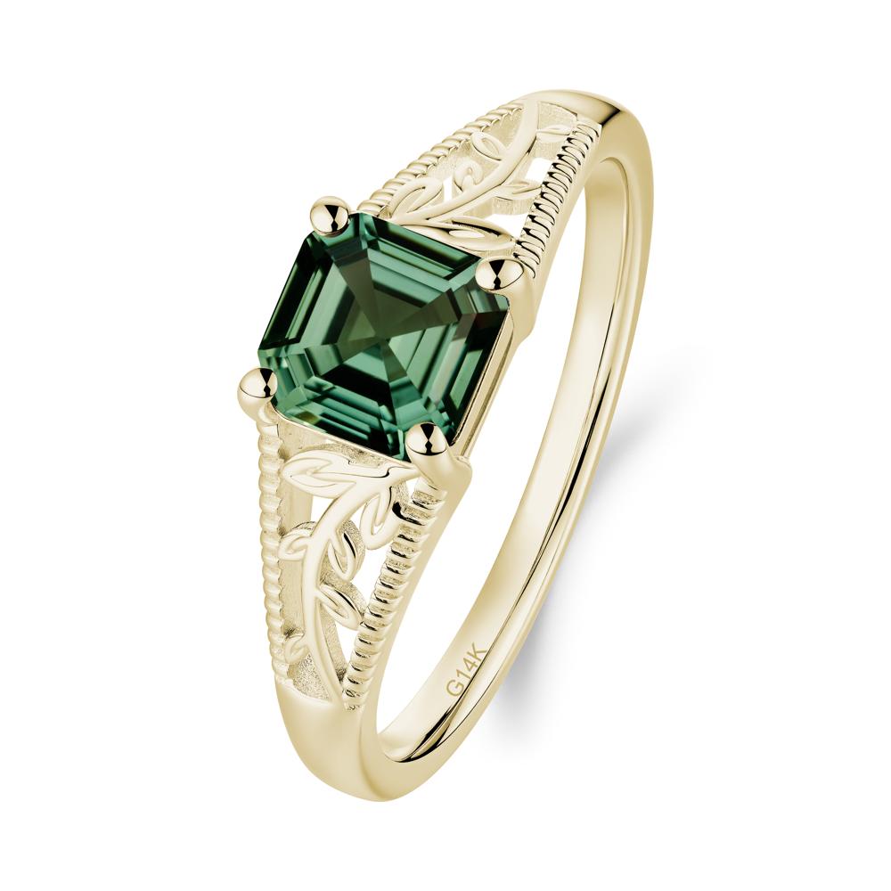 Milgrain and Filigree Leaf Green Sapphire Ring - LUO Jewelry #metal_14k yellow gold