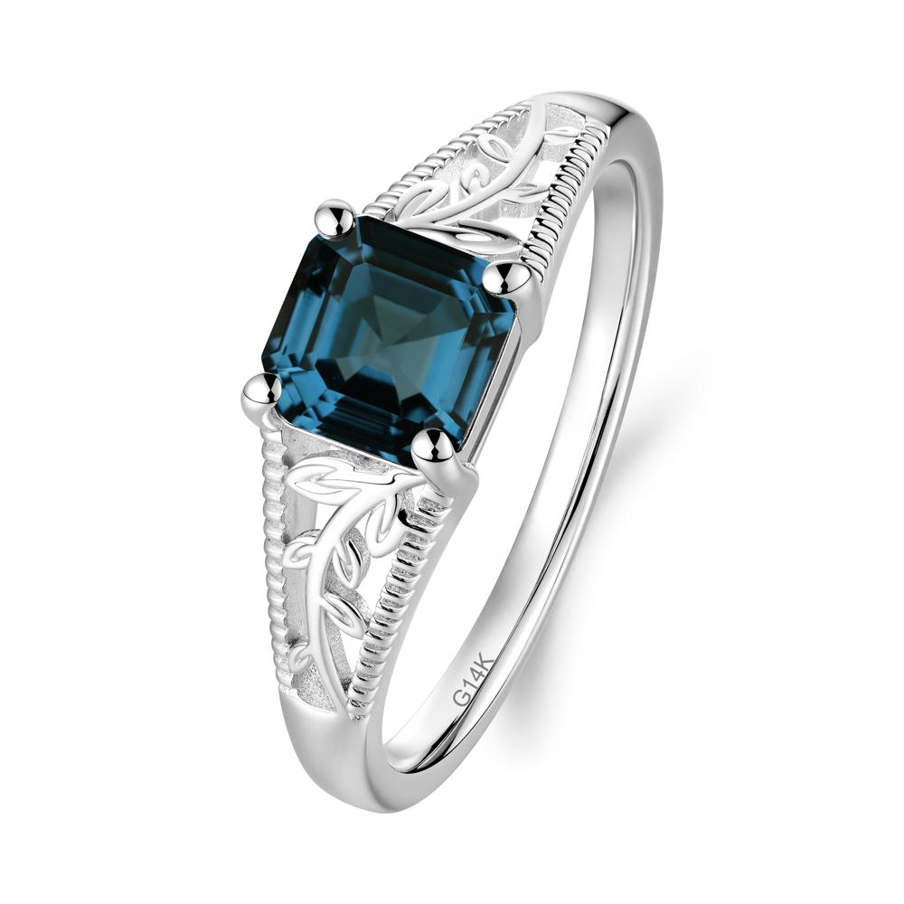 Leaf Inspired Asscher Cut London Blue Topaz Solitaire Ring - LUO Jewelry #metal_14k white gold