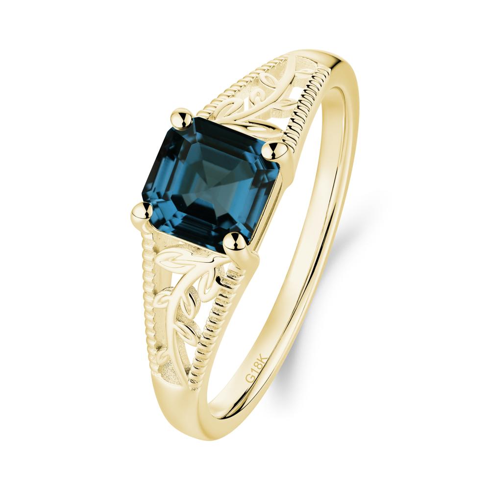 Leaf Inspired Asscher Cut London Blue Topaz Solitaire Ring - LUO Jewelry #metal_18k yellow gold