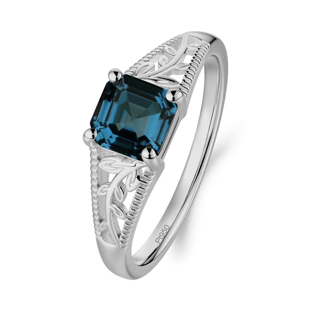 Leaf Inspired Asscher Cut London Blue Topaz Solitaire Ring - LUO Jewelry #metal_platinum