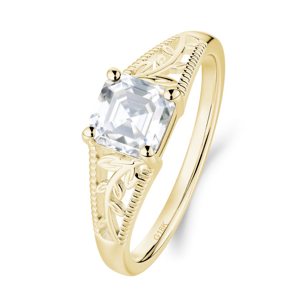 Milgrain and Filigree Leaf Moissanite Ring - LUO Jewelry #metal_18k yellow gold