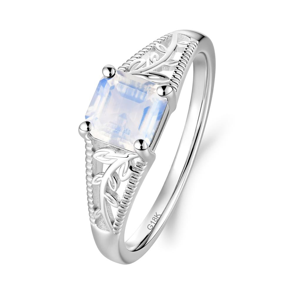Milgrain and Filigree Leaf Moonstone Ring - LUO Jewelry #metal_18k white gold