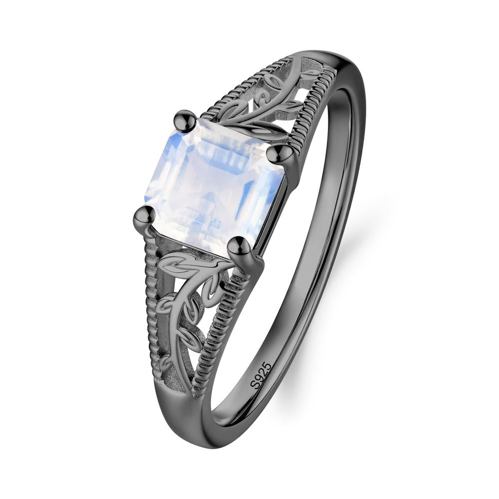 Milgrain and Filigree Leaf Moonstone Ring - LUO Jewelry #metal_black finish sterling silver