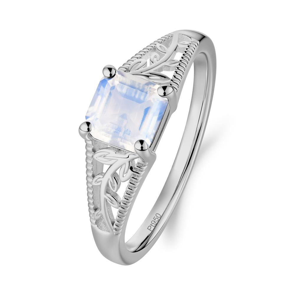 Milgrain and Filigree Leaf Moonstone Ring - LUO Jewelry #metal_platinum