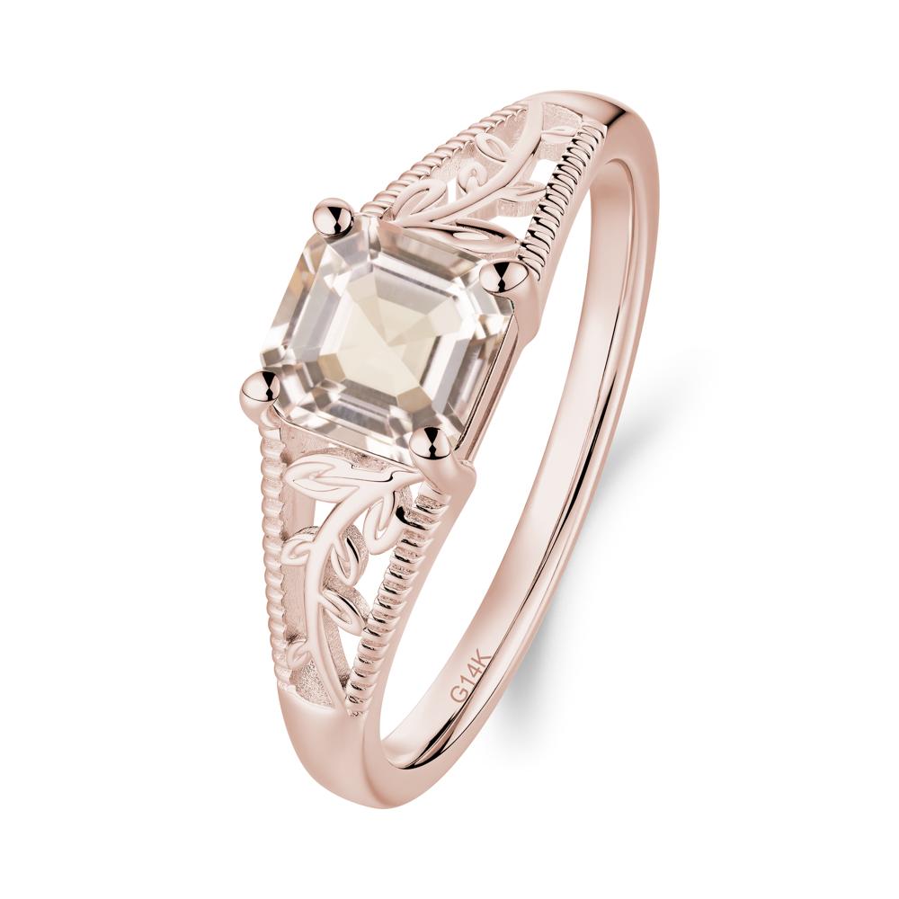Leaf Inspired Asscher Cut Morganite Solitaire Ring - LUO Jewelry #metal_14k rose gold