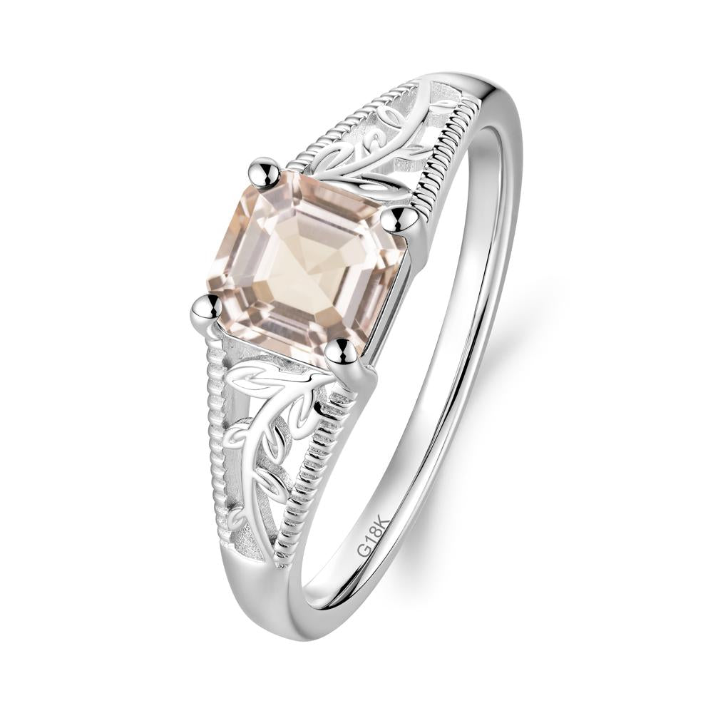 Leaf Inspired Asscher Cut Morganite Solitaire Ring - LUO Jewelry #metal_18k white gold