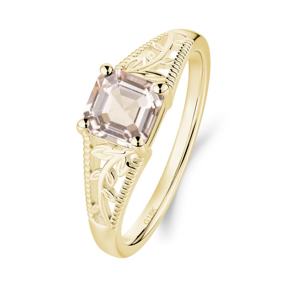 Leaf Inspired Asscher Cut Morganite Solitaire Ring - LUO Jewelry #metal_18k yellow gold